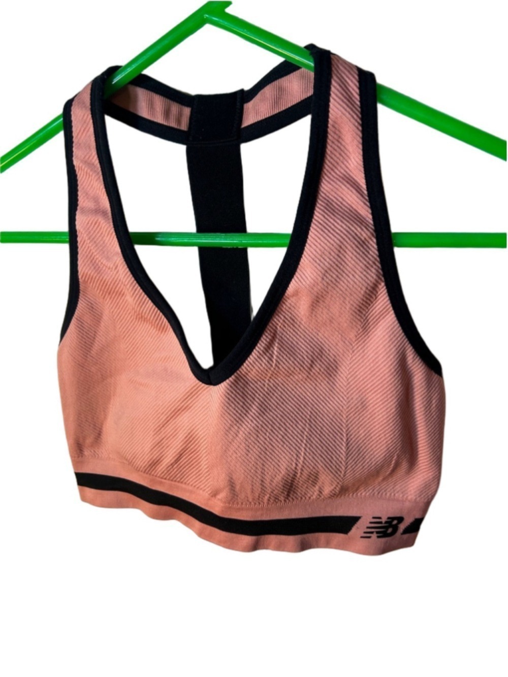 New Balance Medium Impact Dusted Peach and black Sports Bra with Black Trim